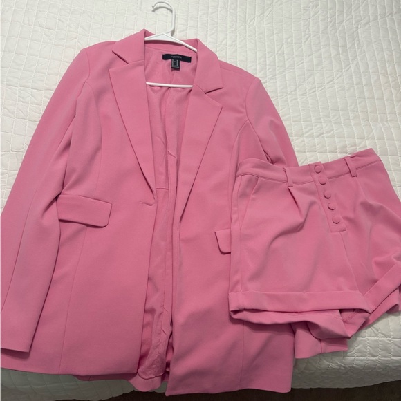 Forever 21 Jackets & Blazers - Forever 21 Pink Blazer and High-Waist Button Shorts Set